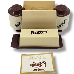Vintage Dawn Butter Dish, Salt Pepper Shakers, Napkin Holder